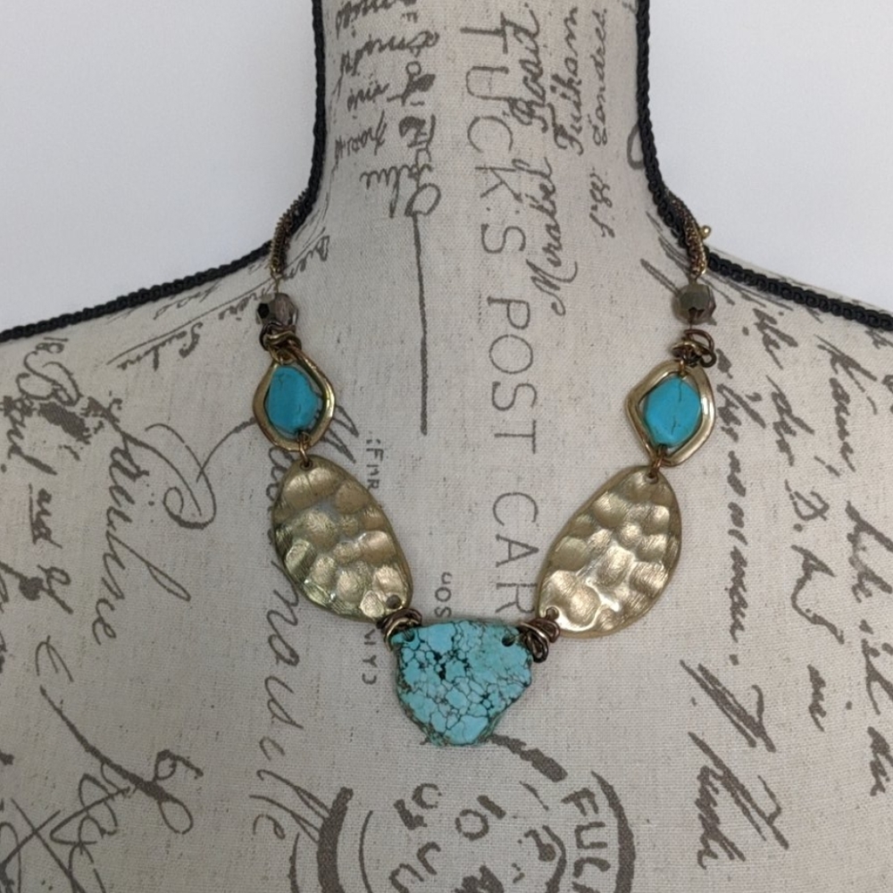Turquoise necklace with gold hardware